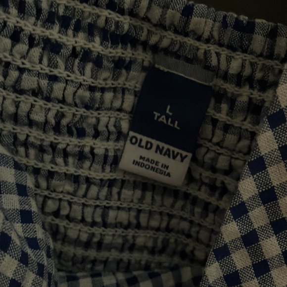 old navy • blue gingham seersucker tiered maxi dress  back tie puff cap sleeves - Picture 6 of 6